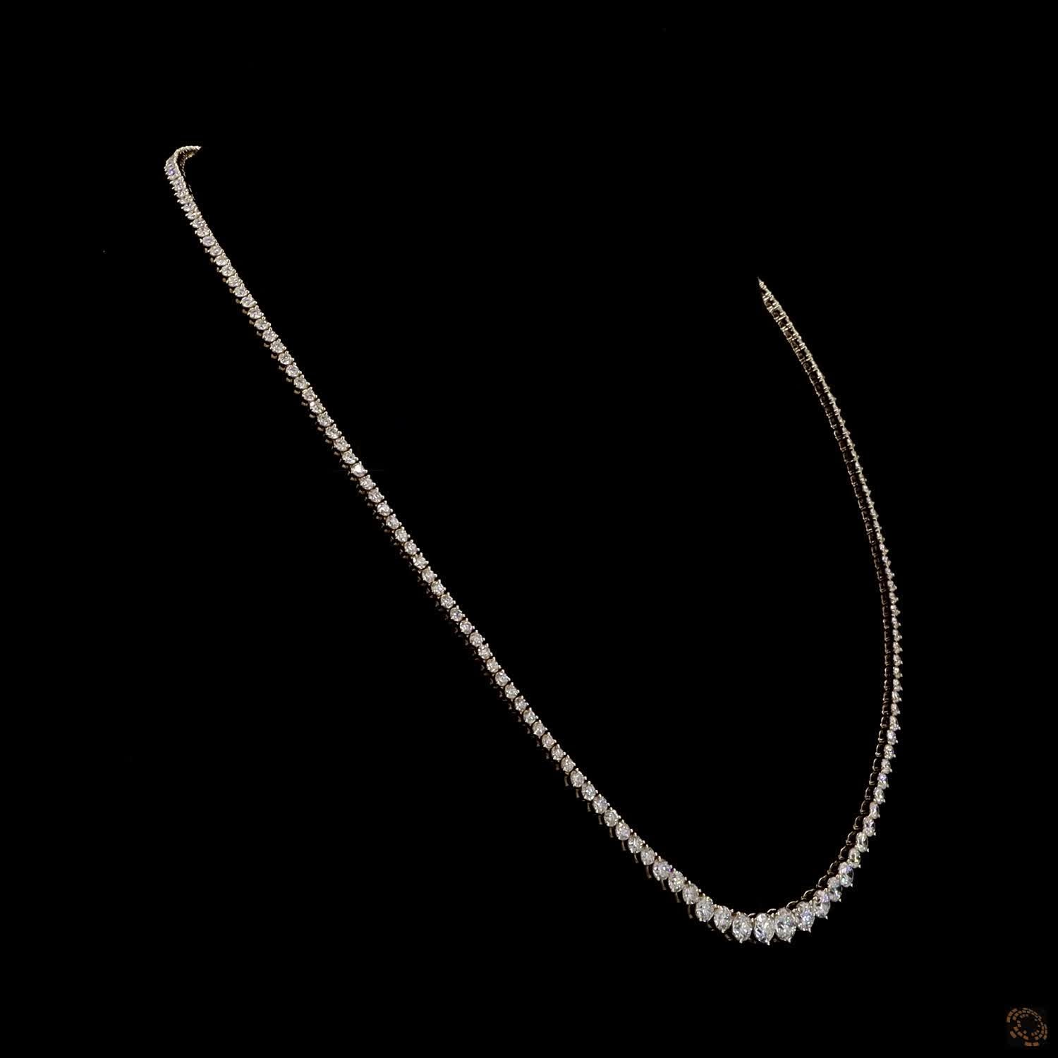 16.21 Ct Traditional Riviera-style tennis necklace defined by a smooth, proportional graduation of diamonds ending in a prominent center stone