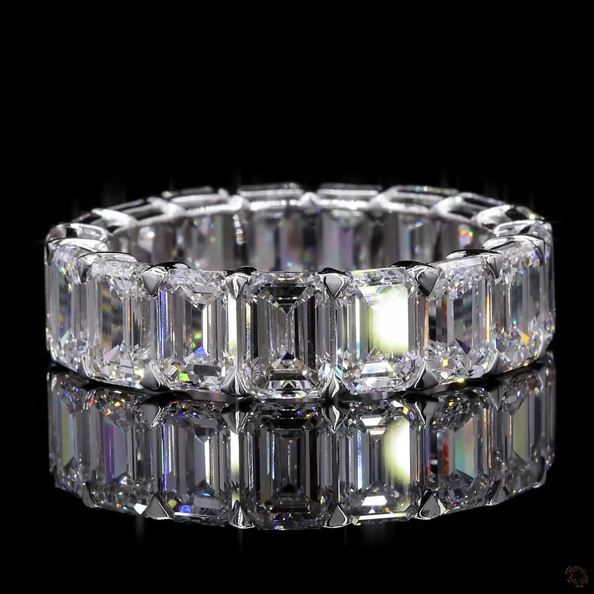 8.58 Ct Vertical Emerald-Cut Diamond Shared-Prong Eternity Ring