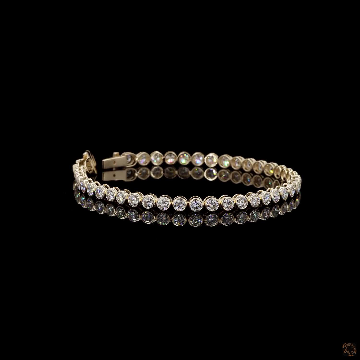 7.32 Ct  Round Cut Diamond Bezel Fancy  Bracelet in 14K Yellow Gold – Modern Full Bezel Setting