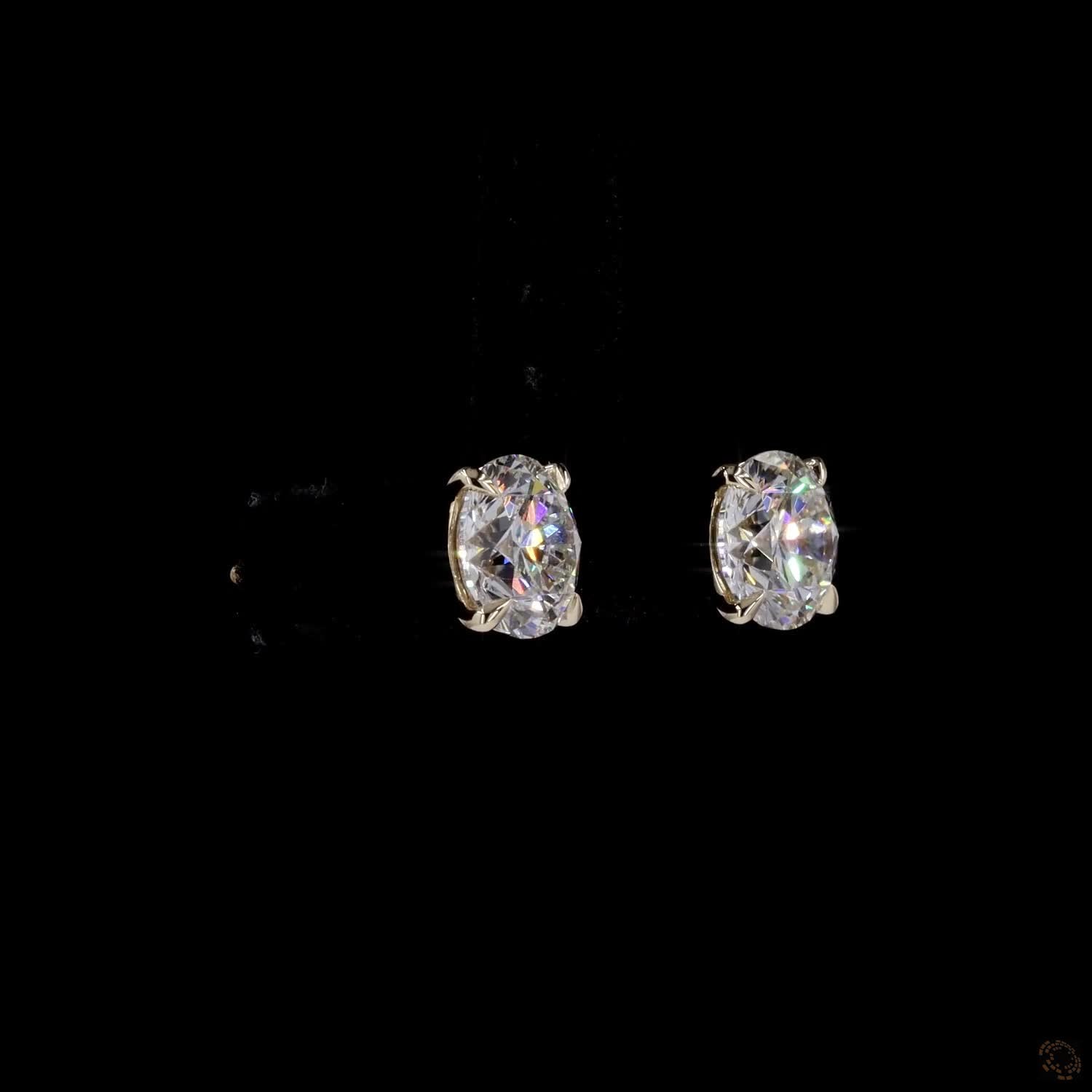 3.02 ct Solid 14K Yellow Gold Round Brilliant Cut Diamond Stud Earrings – Classic 4-Prong Claw Solitaire Studs