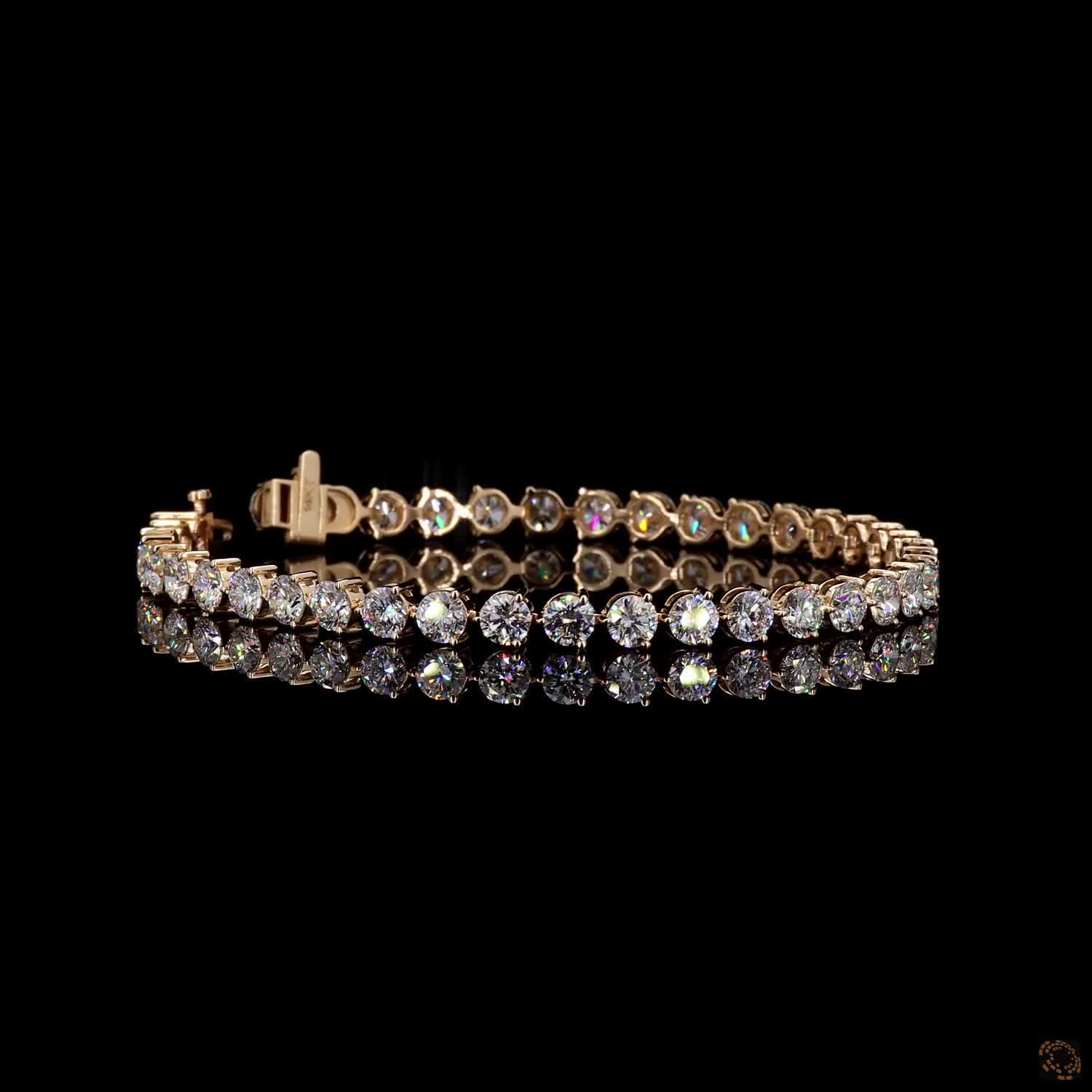 8.76 Ct 14K Yellow Gold Round Diamond 3-Prong Tennis Bracelet