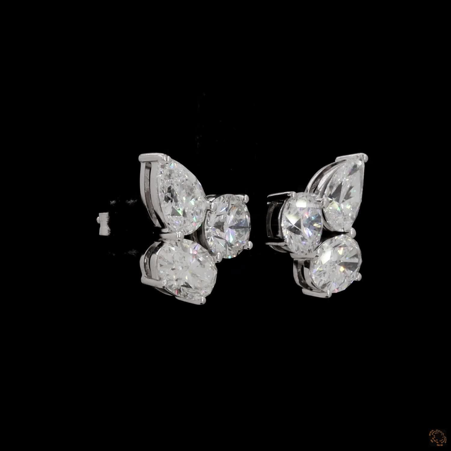 6.39 Multi-Shape Diamond Cluster Stud Earrings in White Gold