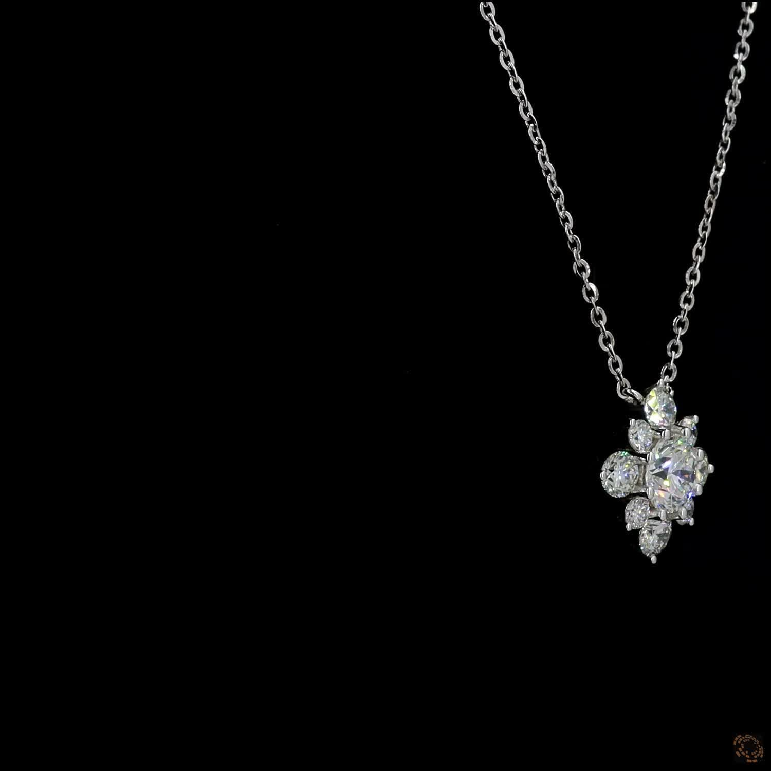 3.10 Cts Pendant Necklace with a Brilliant Round Center Stone and Multi-Stone Cluster