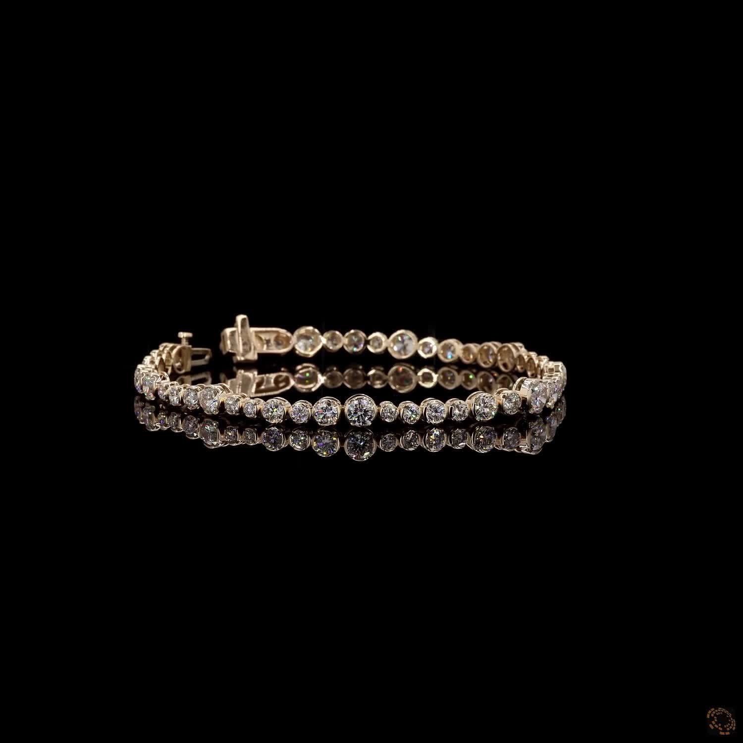 5.88 Ct 14K Yellow Gold Graduated Round Bezel Moissanite Tennis Bracelet with Double Latch Box Clasp