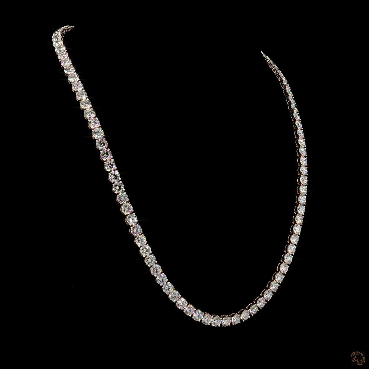 73.58 Ct Single Row Graduated Round Cut Diamond Rose Gold Tennis Chain