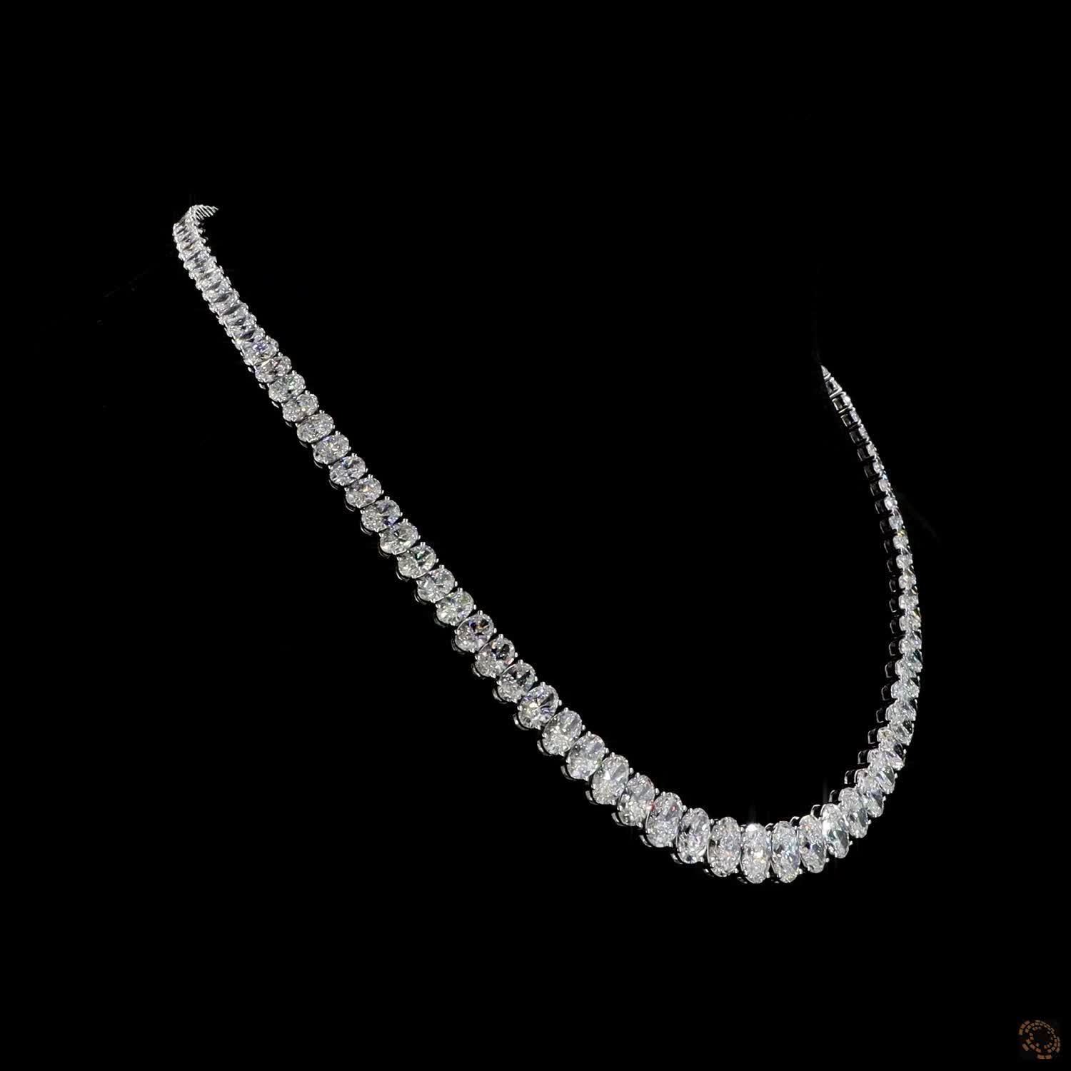 33.89 Ct Oval Cut Graduated Diamond Tennis Necklace in 14K White Gold