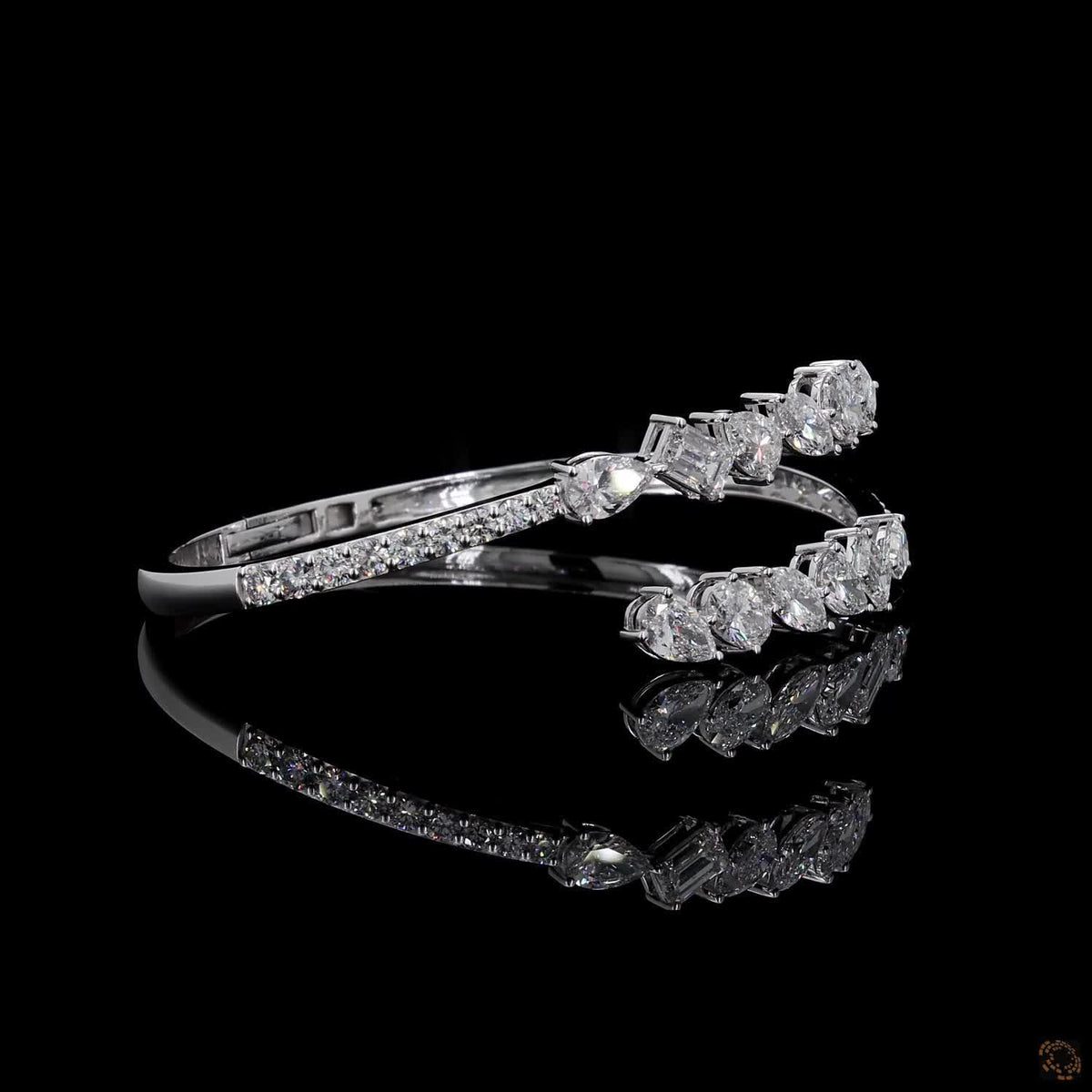 7.76 Ct Multi-Shape Diamond Bypass Cuff Bangle in White Gold