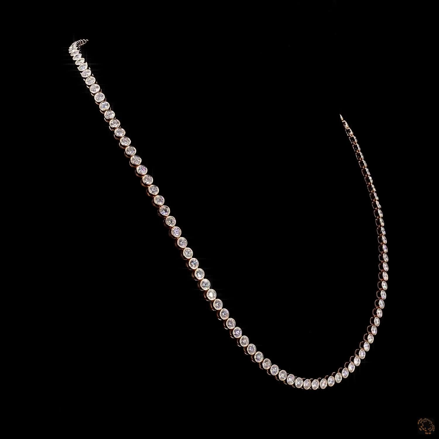 12.75 Ct Full Bezel Round Diamond Eternity Riviera Necklace in Rose Gold