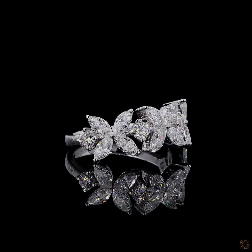  1.01 Ct Flower Shaped Round & Marquise Cut Half Eternity Wedding Band