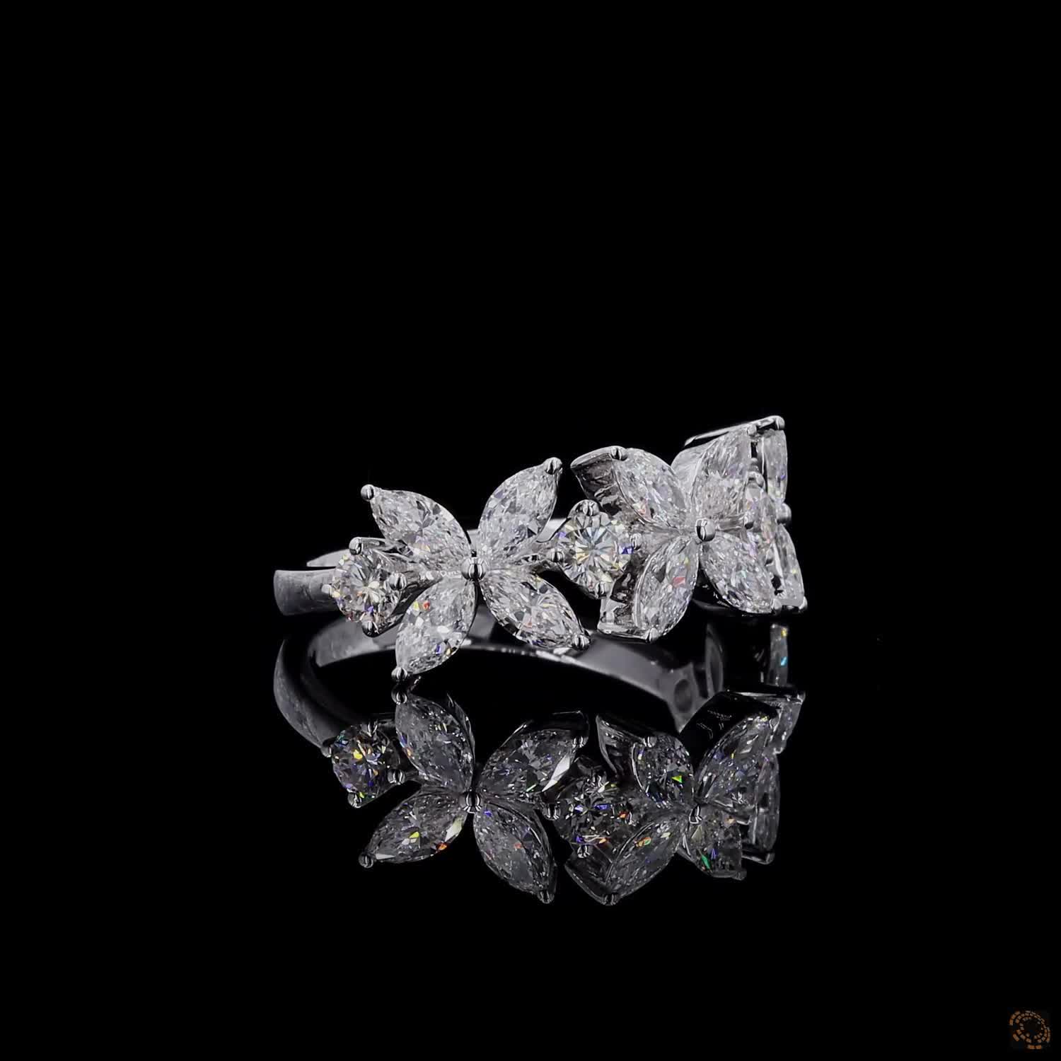  1.01 Ct Flower Shaped Round & Marquise Cut Half Eternity Wedding Band