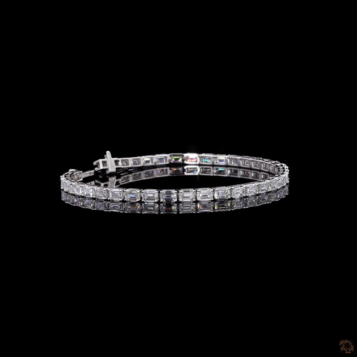 9.95 Ct White Gold Emerald Cut Fancy  Bracelet, Horizontal Step Cut  Bracelet, Modern Fine Jewelry Gift