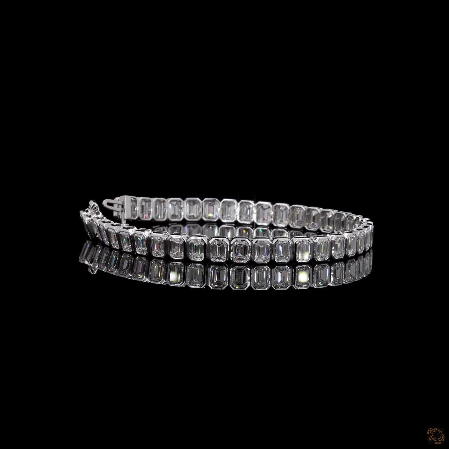 15.37 Ct Silver Rectangular Crystal Tennis Bracelet for Women – Elegant Sparkling Link Bracelet