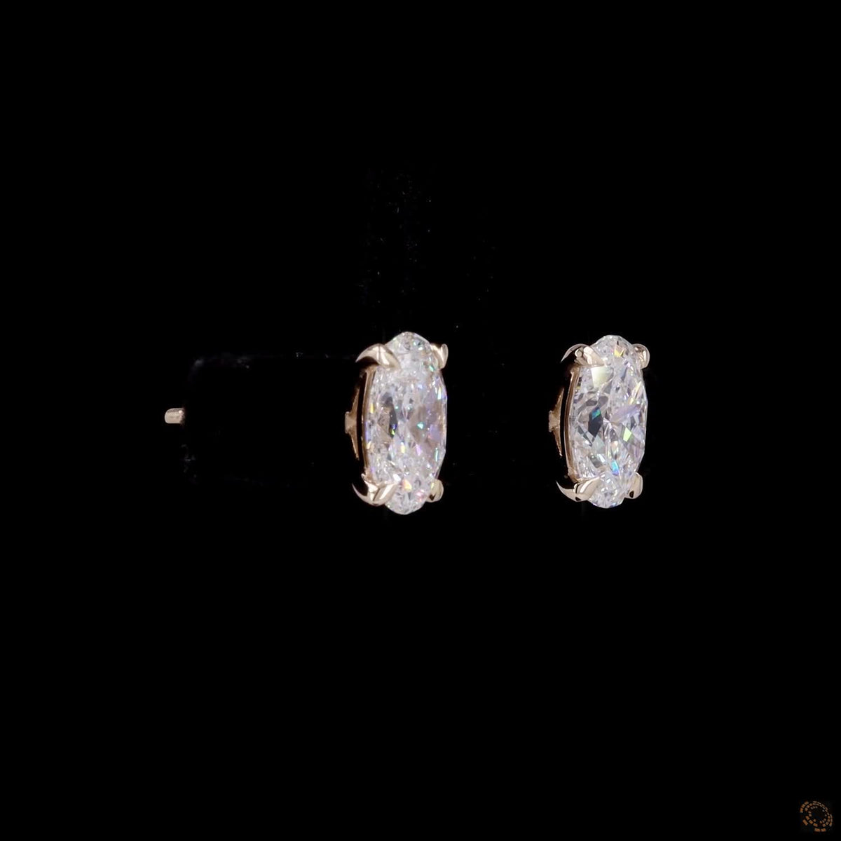 2.11 Ct Oval Cut Solitaire Diamond Stud Earrings in Yellow Gold