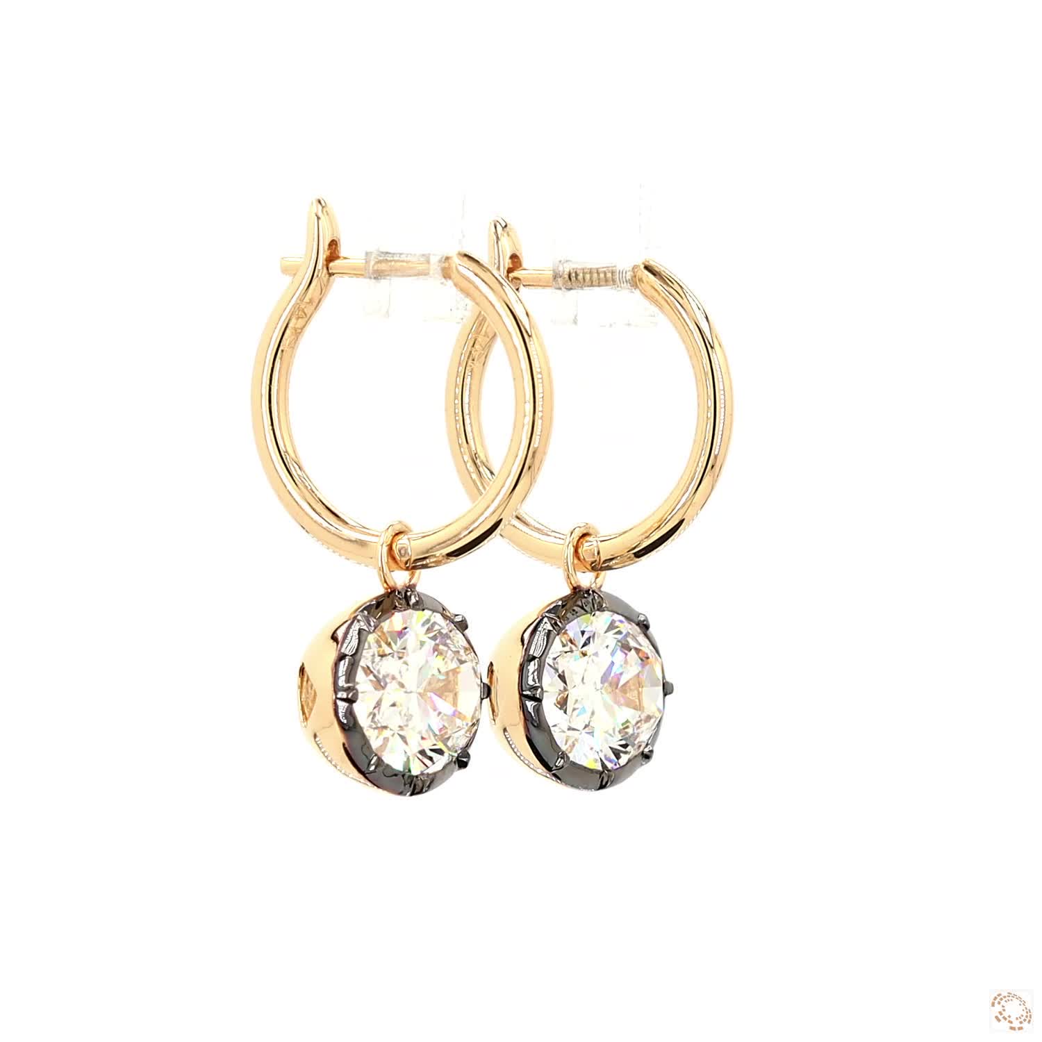 6.12 Ct Blackened Gold Oval Diamond Dazzle Drop Hoop Earrings in 14K Gold