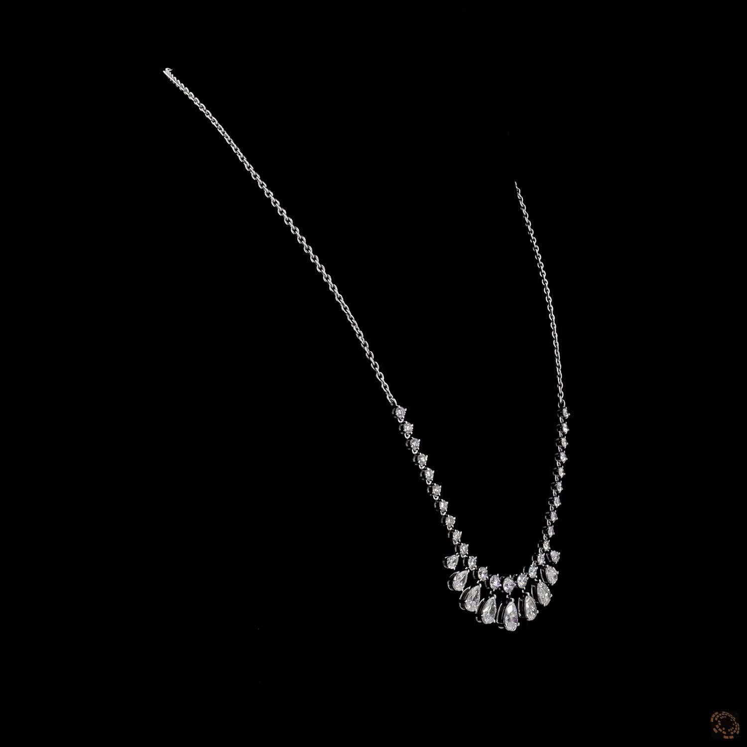 6.34 Ct Elegant fringe-style station necklace with a central arc of suspended, articulated pear-cut diamond drops