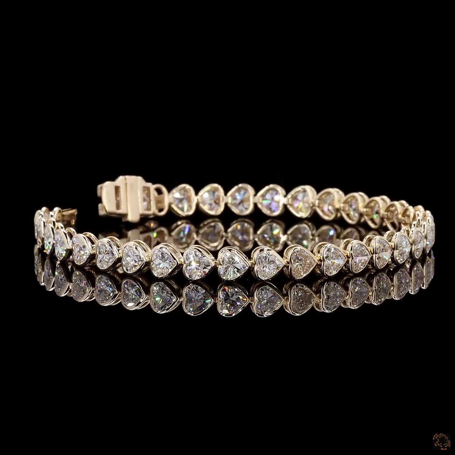 9.01 Ct 14K Yellow Gold Heart Cut Bezel  Fancy  Bracelet with Double Safety Latch