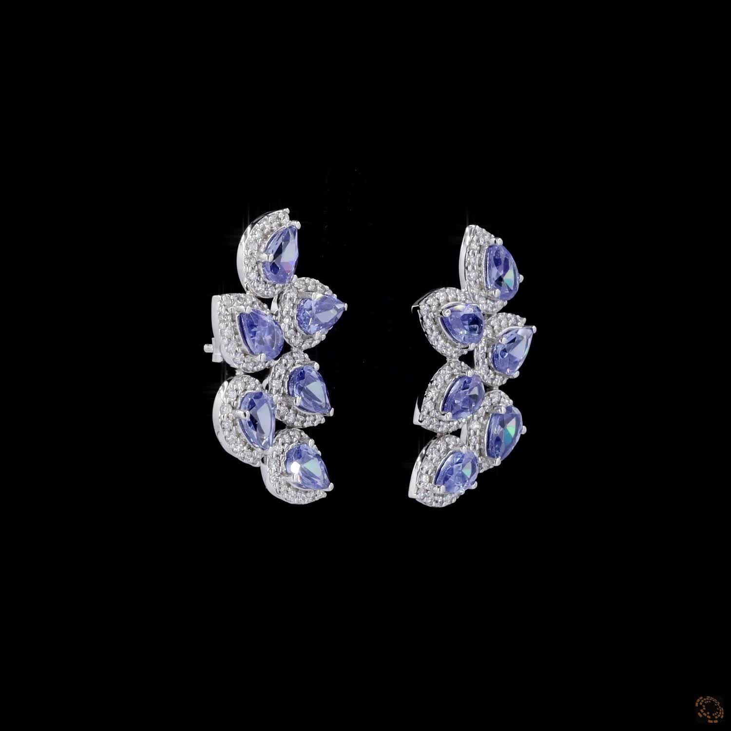 8.24 Cts Pear-Shaped Blue Sapphire Cluster Earrings in Luxurious 14k White Gold