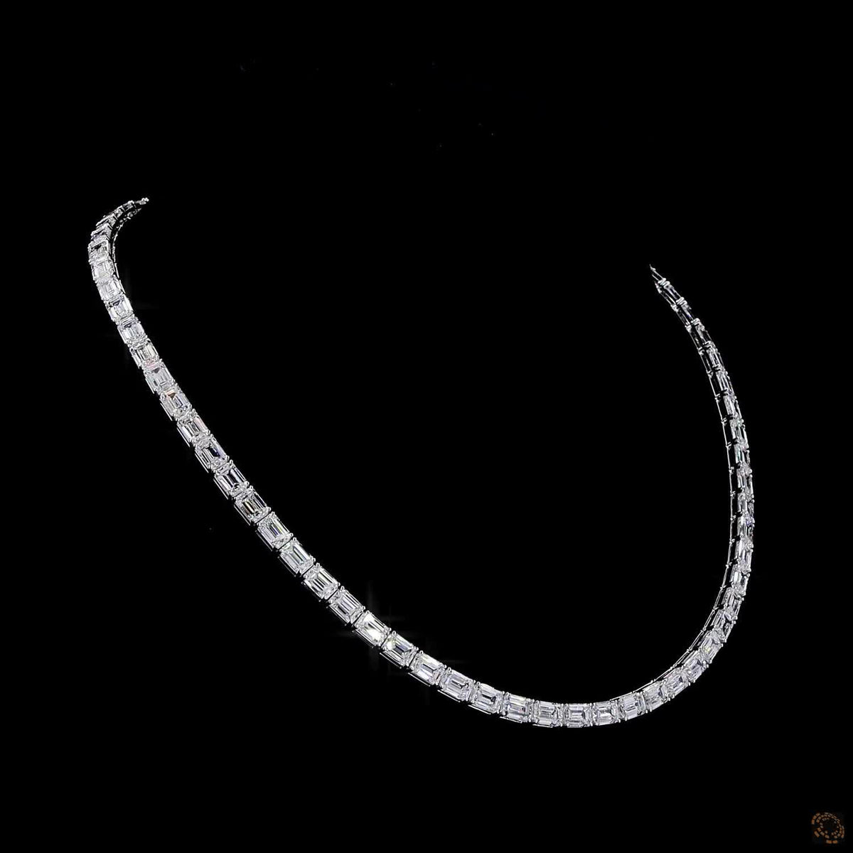 36.61 Ct East-West Emerald Cut Diamond Tennis Necklace in White Gold