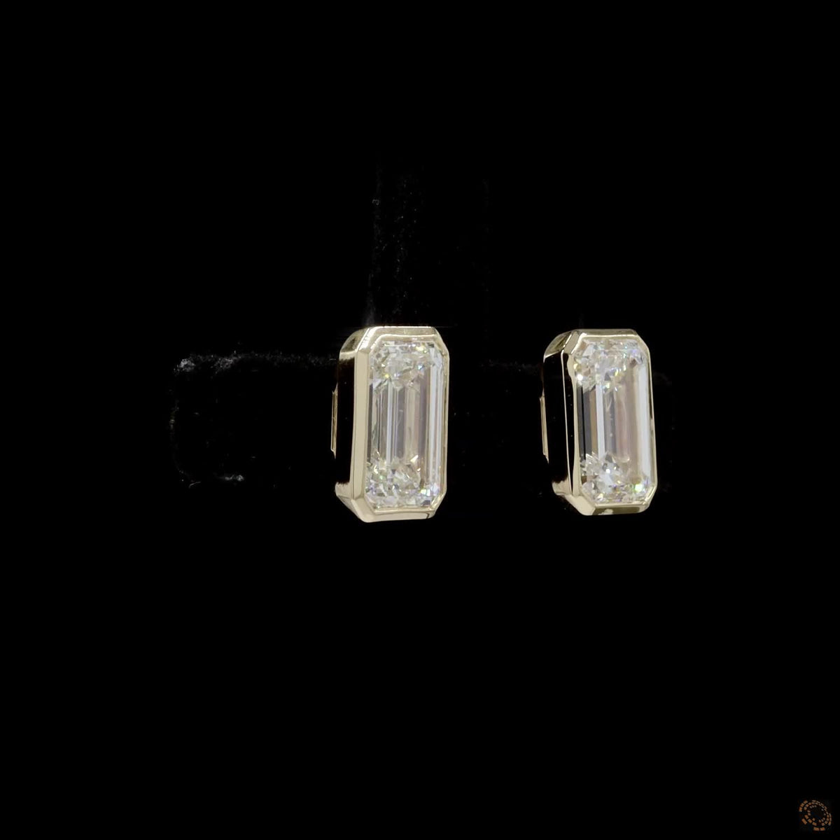 3.07 Ct 14K Yellow Gold Emerald Cut Diamond Bezel Set Solitaire Stud Earrings