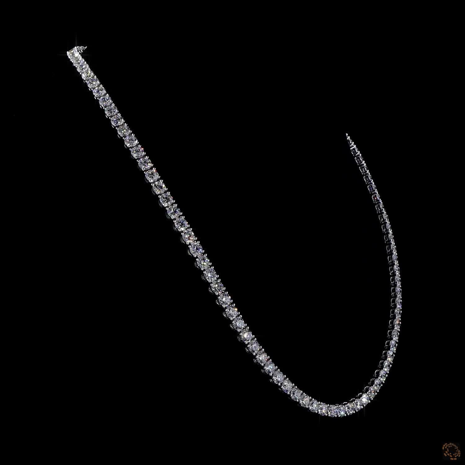 26.79 Ct  Graduated Round Diamond Solitaire Choker Tennis Necklace in White Gold