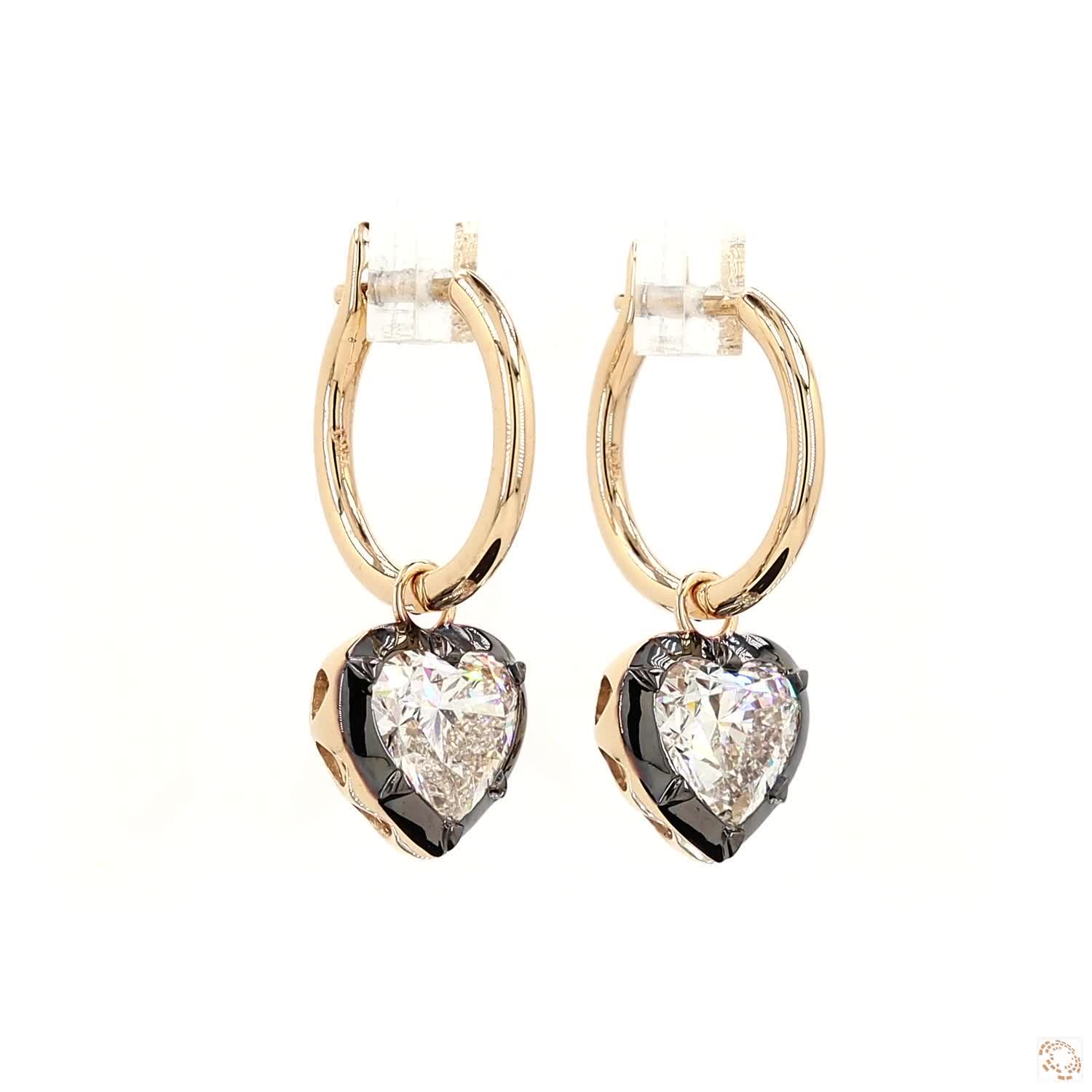 4.08 Ct Heart Diamond Black Rhodium Bezel Huggie Charm Earrings