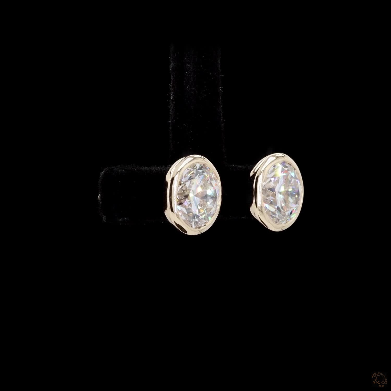 5.04 Ct Classic Bezel Set Round Diamond Solitaire Stud Earrings in 14K Yellow Gold | Low-Profile Friction Back Earrings