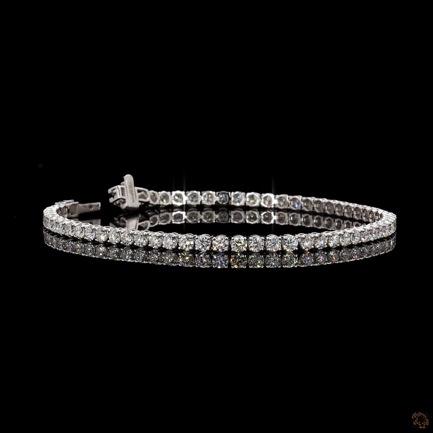 17.94 Ct Classic Round Cut Moissanite Tennis Bracelet in 14K White Gold | 3-Prong Diamond Alternative Line Bracelet
