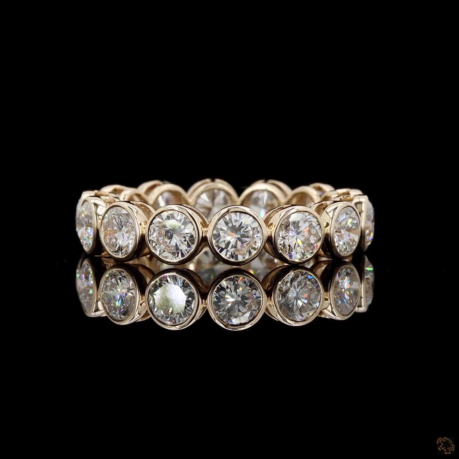 3.56 Ct Round Cut Diamond Bezel Eternity Band – 14K Yellow Gold Floating Bezel Wedding Ring