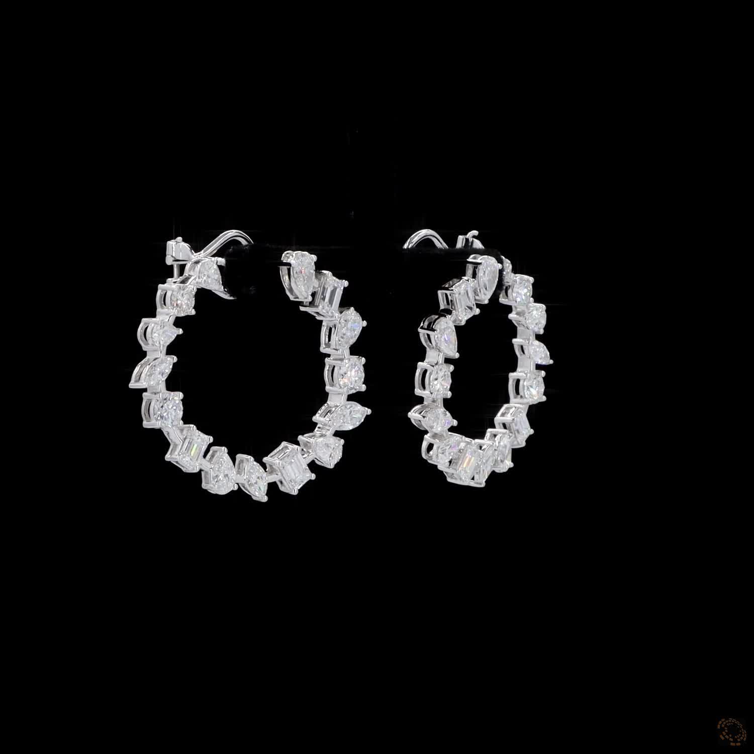 6.30 Ct Mixed Fancy Cut Diamond Open Hoop Earrings in White Gold