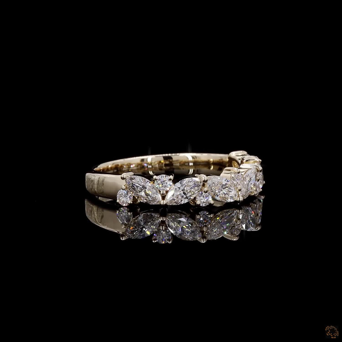 0.86 Ct 14K Yellow Gold Marquise & Round Diamond Vine Band | Leaf Cluster Wedding Ring
