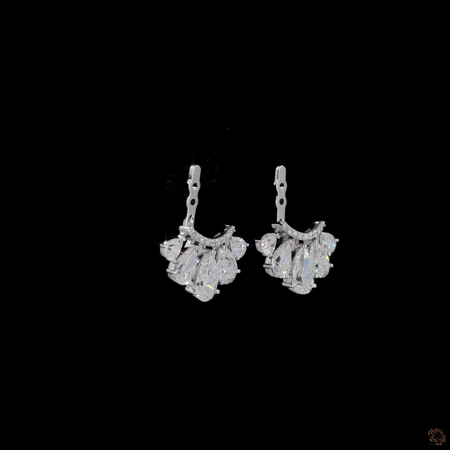 3.21 Ct Versatile ear jacket components featuring a micro-pave curved bridge suspending five graduated, fan-arranged pear-cut diamonds