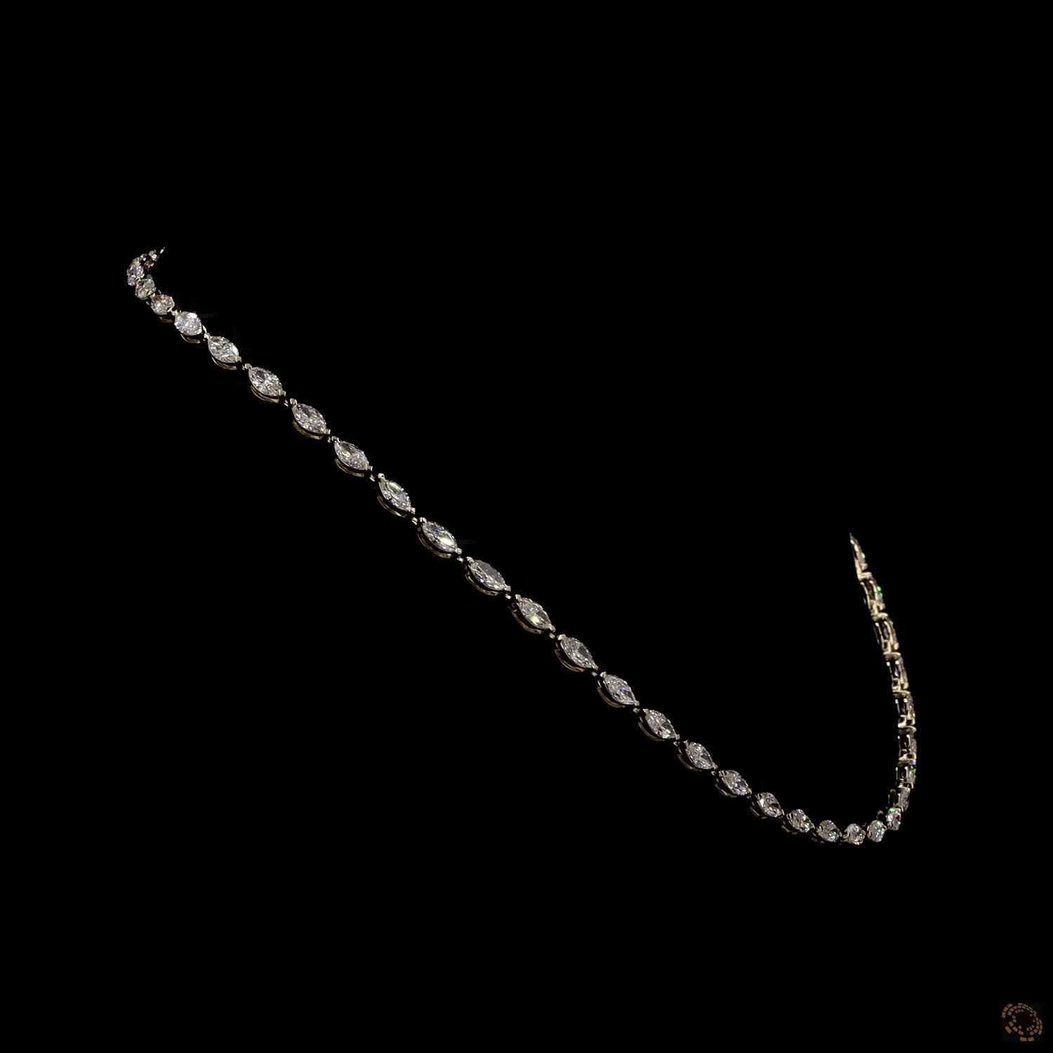 8.18 Ct Marquise Cut Diamond Tennis Necklace in Yellow Gold | East-West Graduated Diamond Riviera Collar
