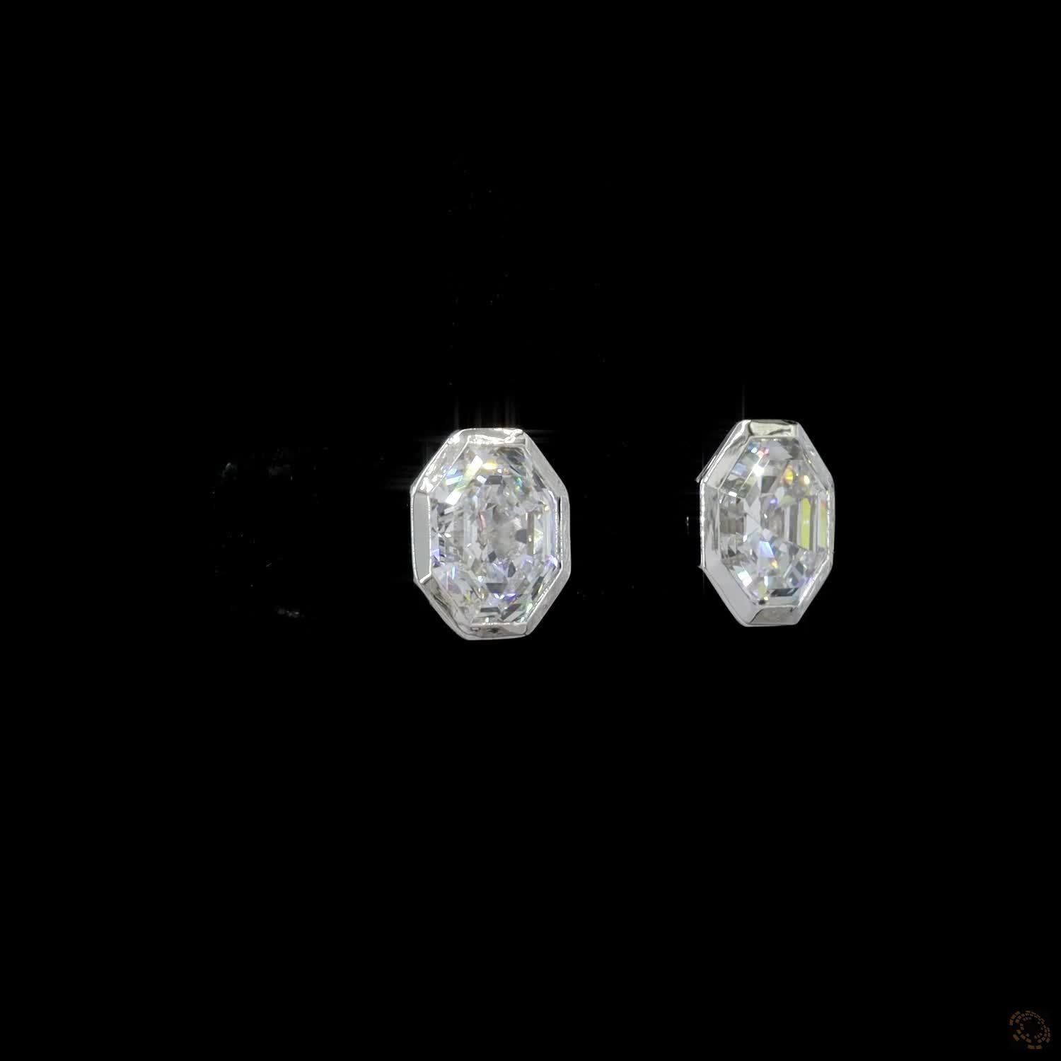 3.19 Ct 14K White Gold Octagon Cut Solitaire Bezel Set Stud Earrings