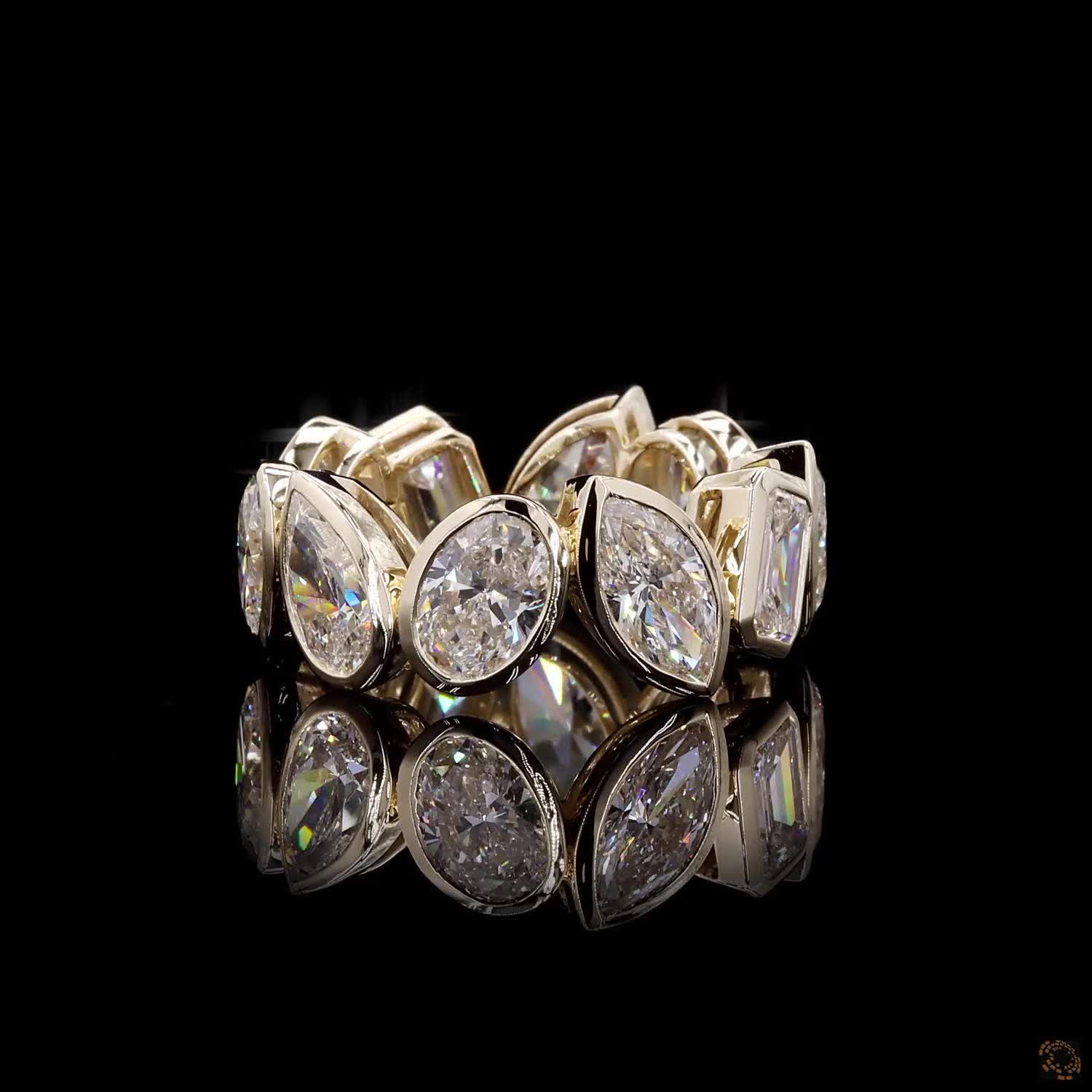 11.10 Ct Mixed Shape Bezel Set Lab Grown Diamond Eternity Band Ring in 14K Yellow Gold | Full Eternity Wedding Band | Anniversary Gift for Women