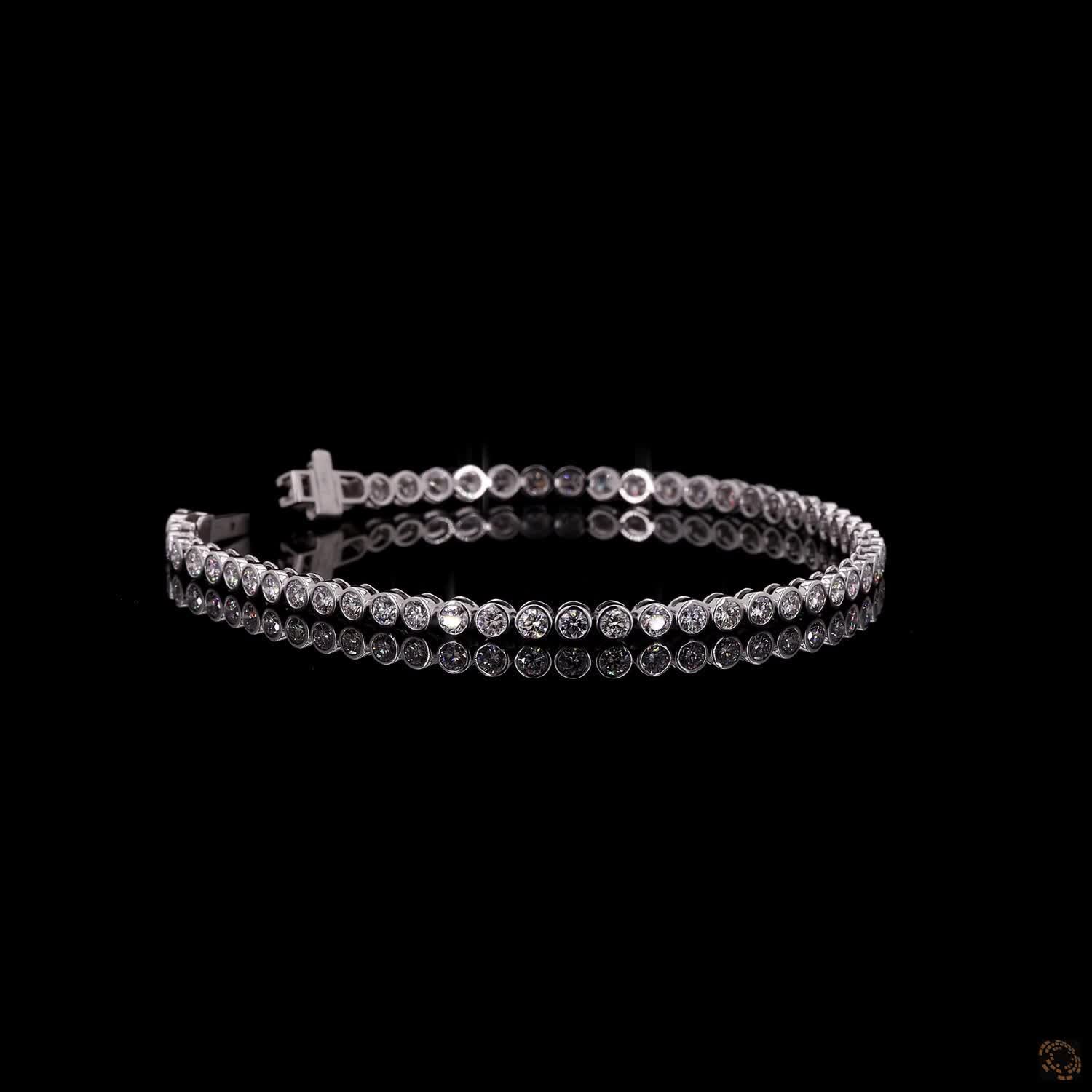 3.46 Ct 14K White Gold Round Cut Bezel Set Moissanite Tennis Bracelet with Double Latch Box Clasp