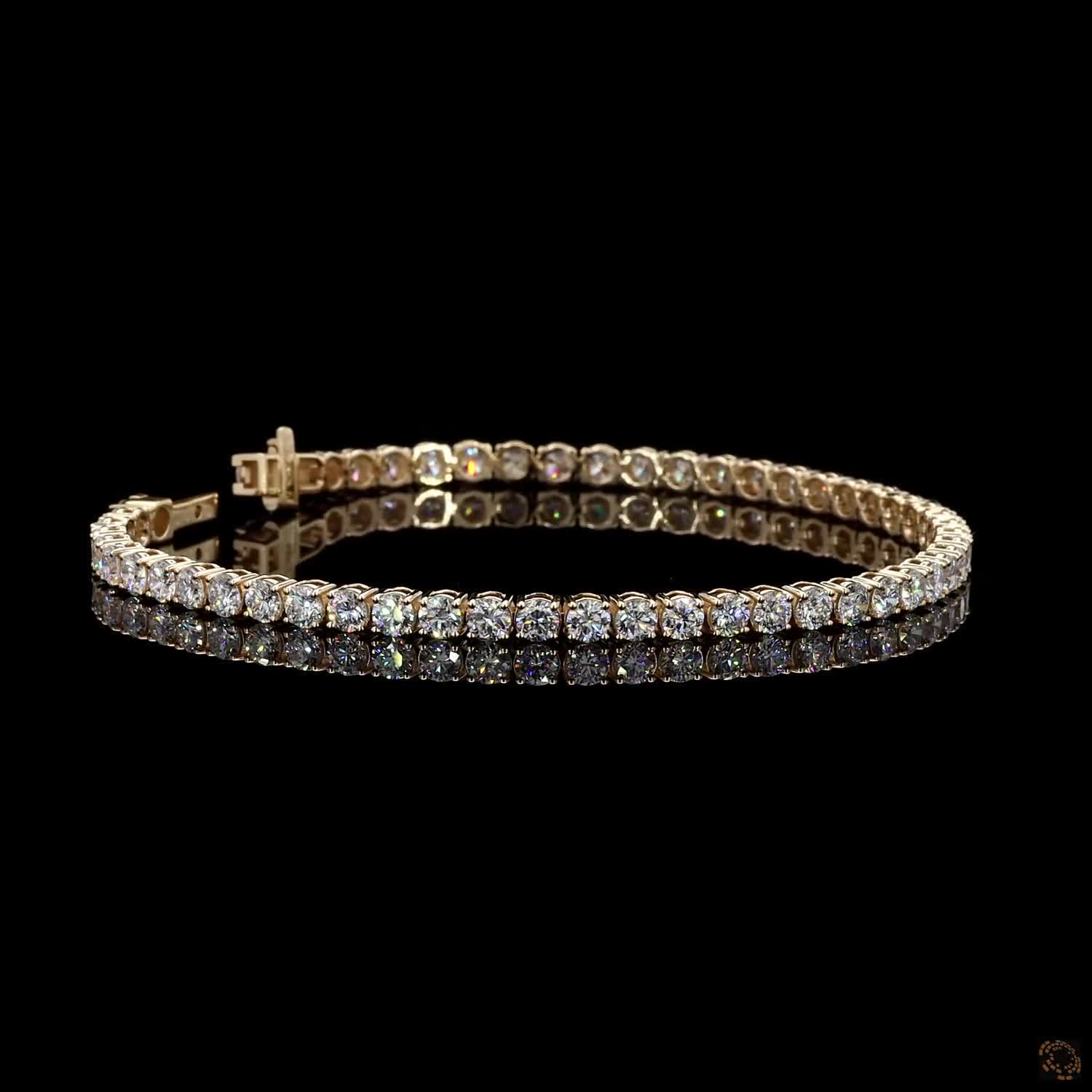 5.92 Ct Classic Round Cut Tennis Bracelet in 14K Yellow Gold | Standard 4-Prong Diamond Alternative Line Bracelet