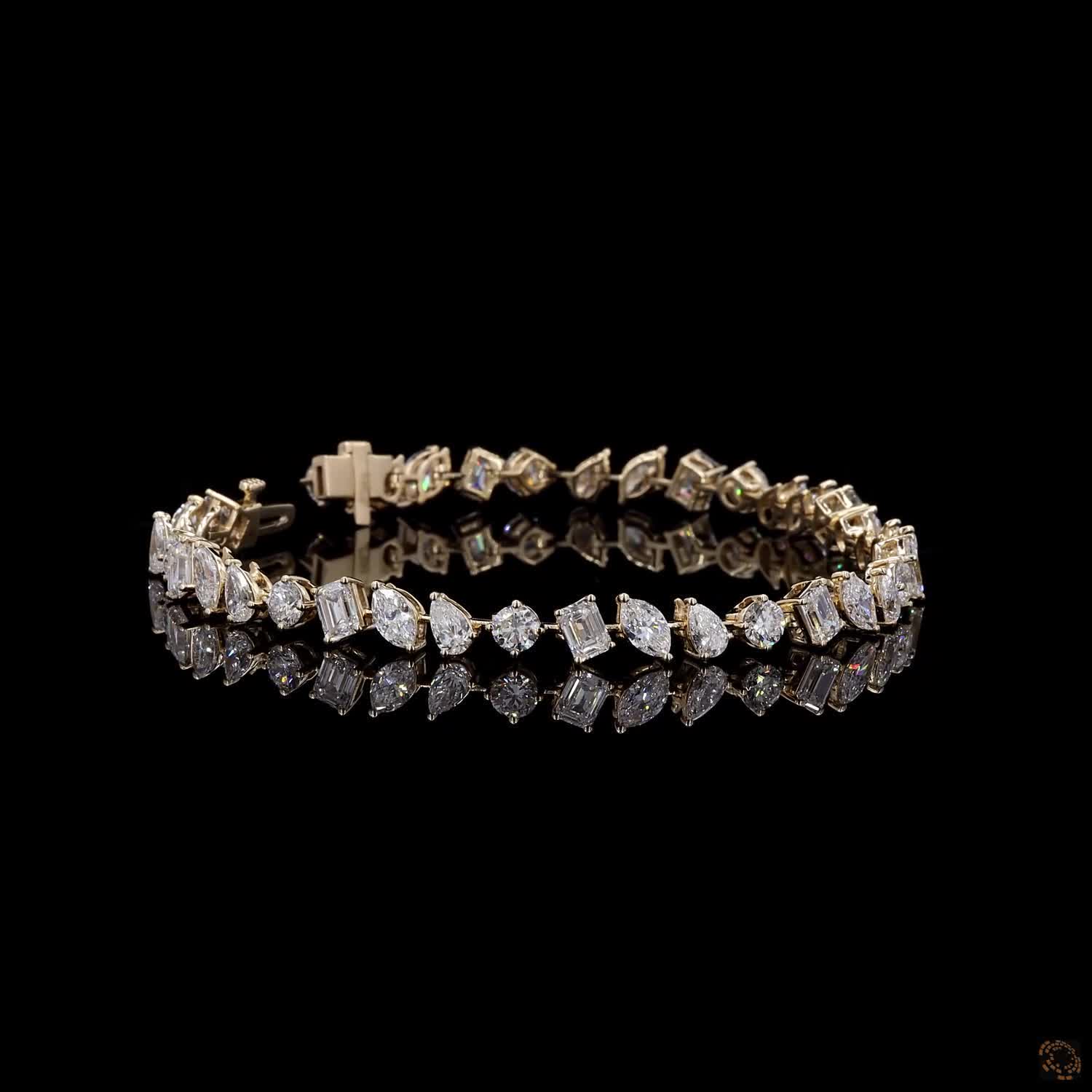 8.30 Ct Yellow Gold Multi-Shape Moissanite Fancy  Bracelet, Fancy Cut Emerald Marquise Pear Eternity Line Bracelet, Unique Fine Jewelry Gift for Her