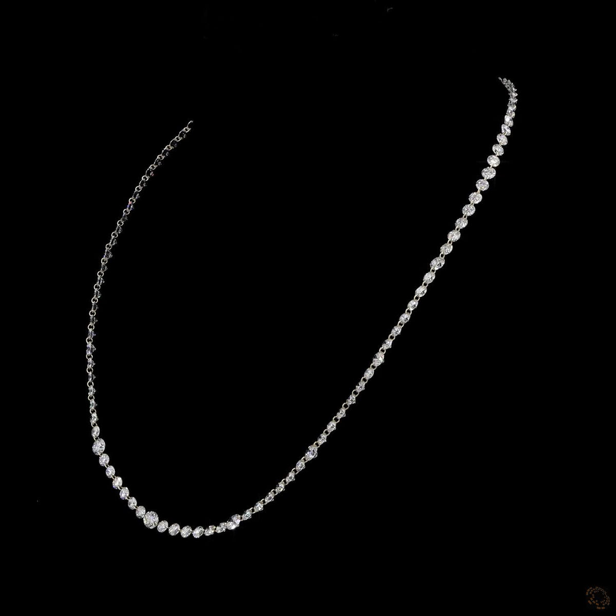 22.87 Ct graduated diamond tennis necklace, round brilliant diamond Riviera necklace, classic diamond choker, floating diamond strand, yellow gold prong-set diamond necklace