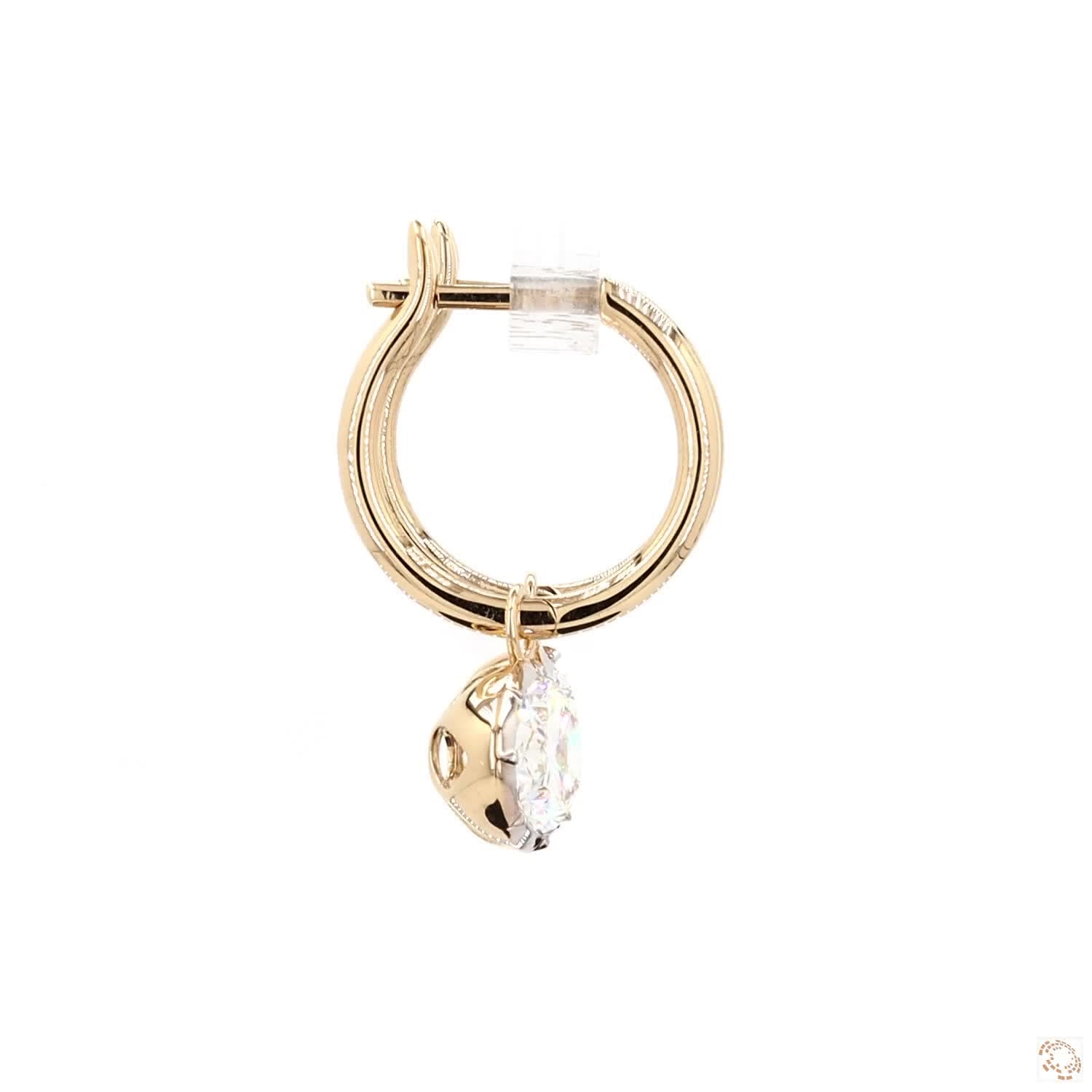 4.11 Ct Gold Oval Solitaire Dangle Earrings | Luxury Oval Crystal Hoop Earrings