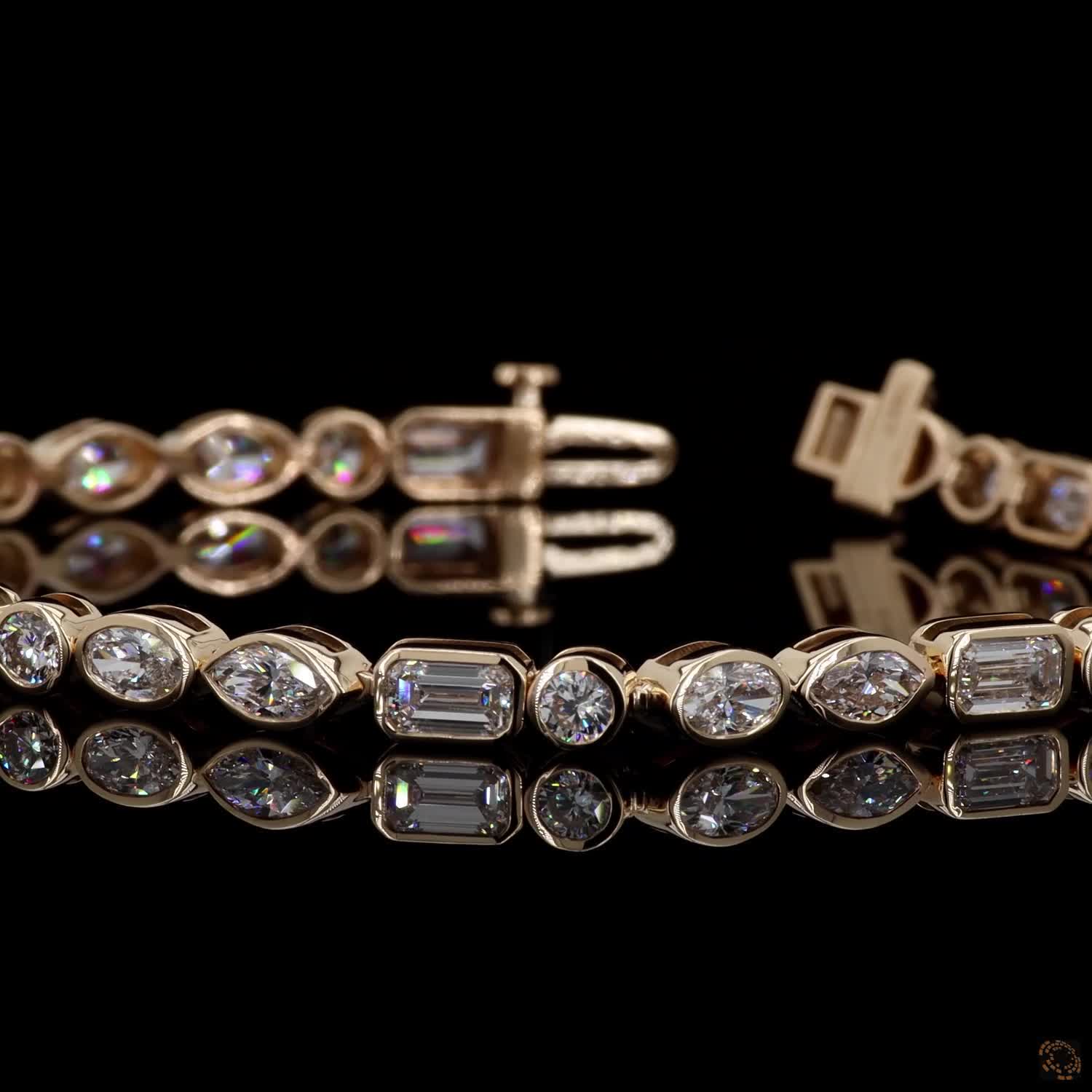 6.12 Ct Multi-Shape Bezel Set Diamond Fancy  Bracelet in 14K Yellow Gold – Alternating Mixed Cut Design