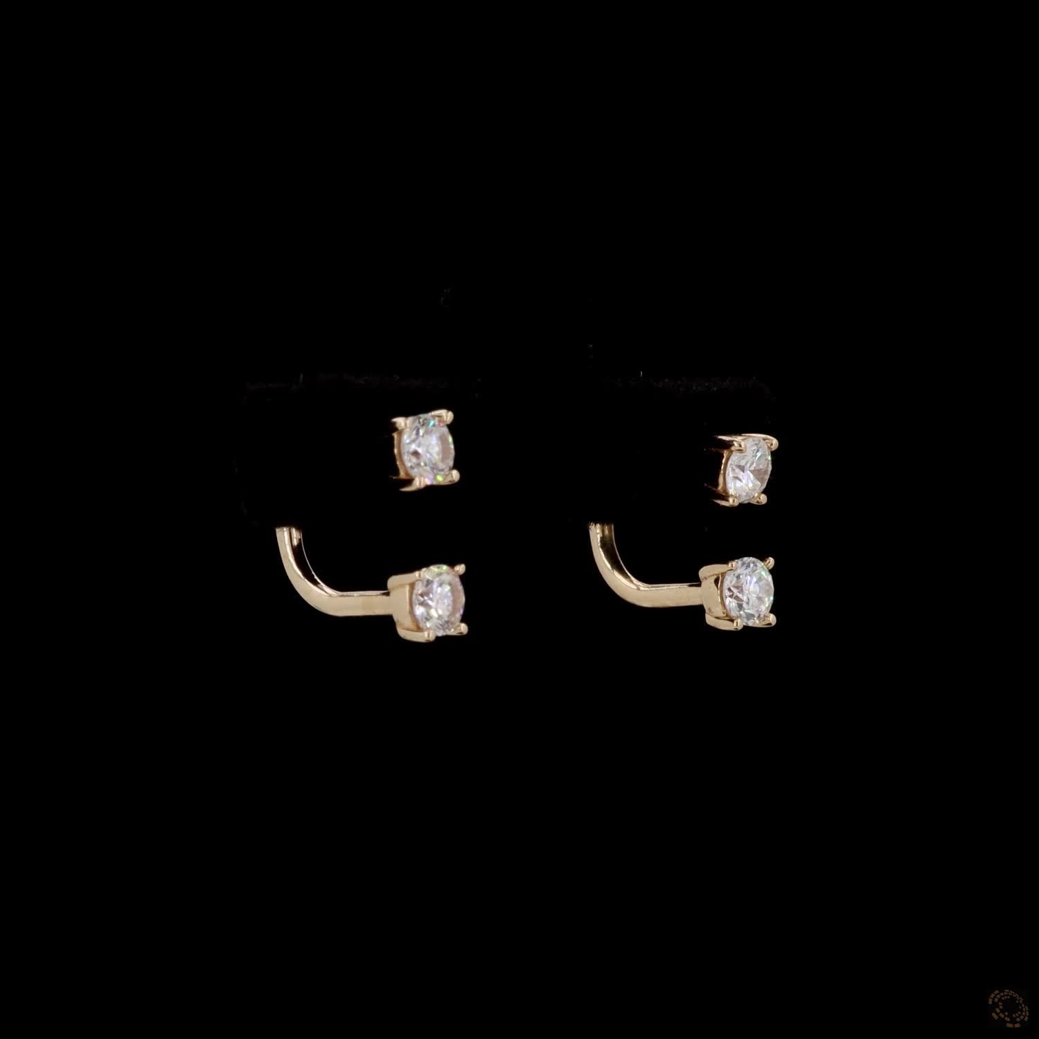 0.45 Ct 14K Yellow Gold Round Diamond Ear Jackets | Convertible Two-Stone Front-Back Solitaire Earrings