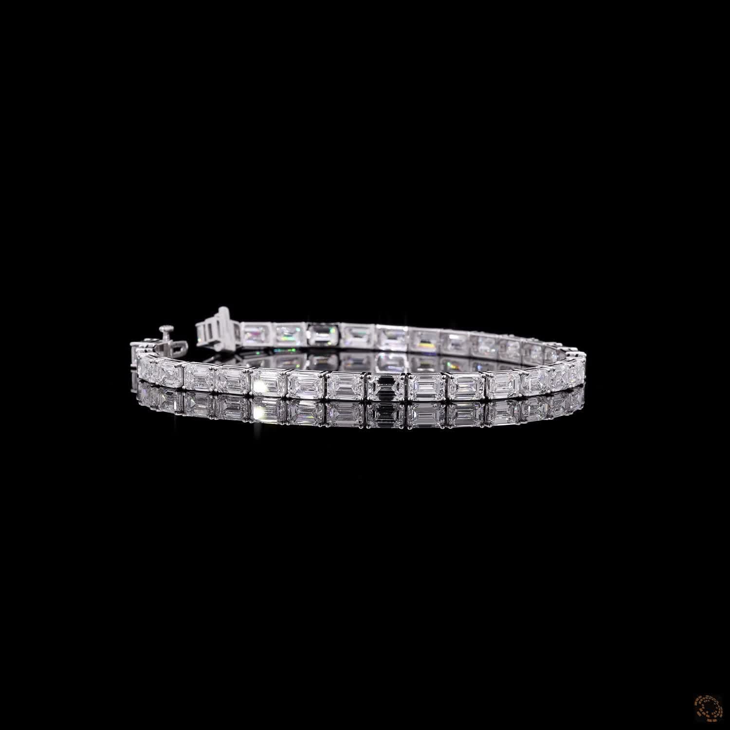 17.03 Ct 14K White Gold Emerald Cut Moissanite Fancy Bracelet with Double Latch Box Clasp