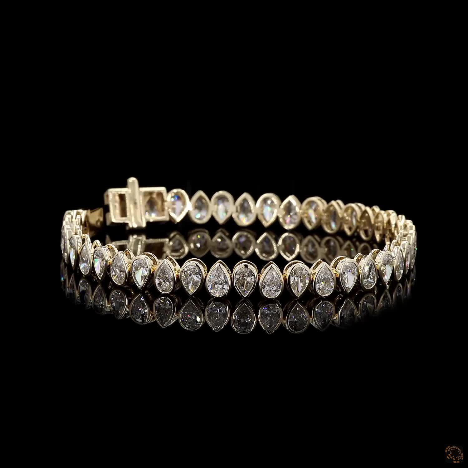 10.27 Ct Yellow Gold Pear Cut  Bezel Bracelet, Vertical Teardrop Eternity Line Bracelet, Modern Romantic Fine Jewelry