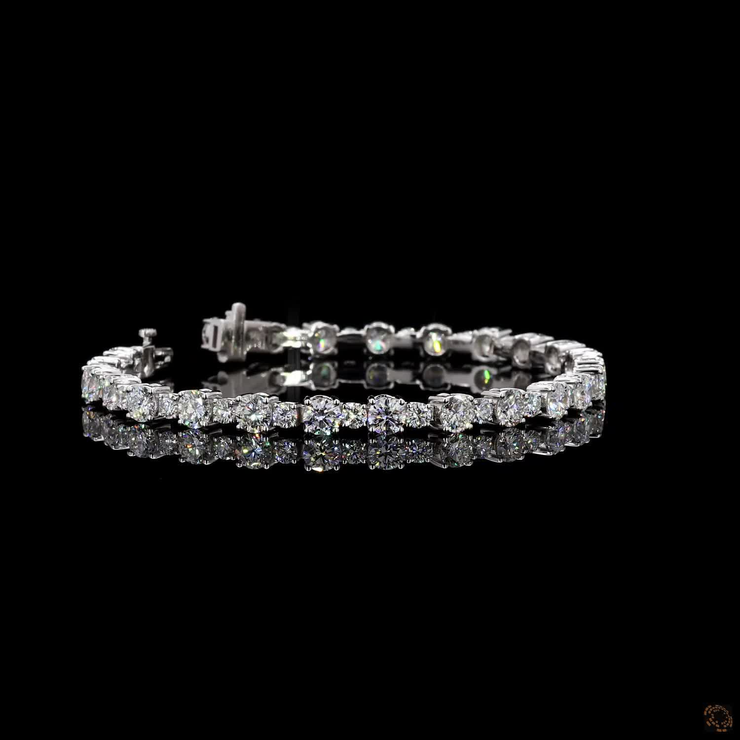9.14 Ct Alternating Round Moissanite Tennis Bracelet in 14K White Gold | Multi-Size Graduated Diamond Alternative Line Bracelet