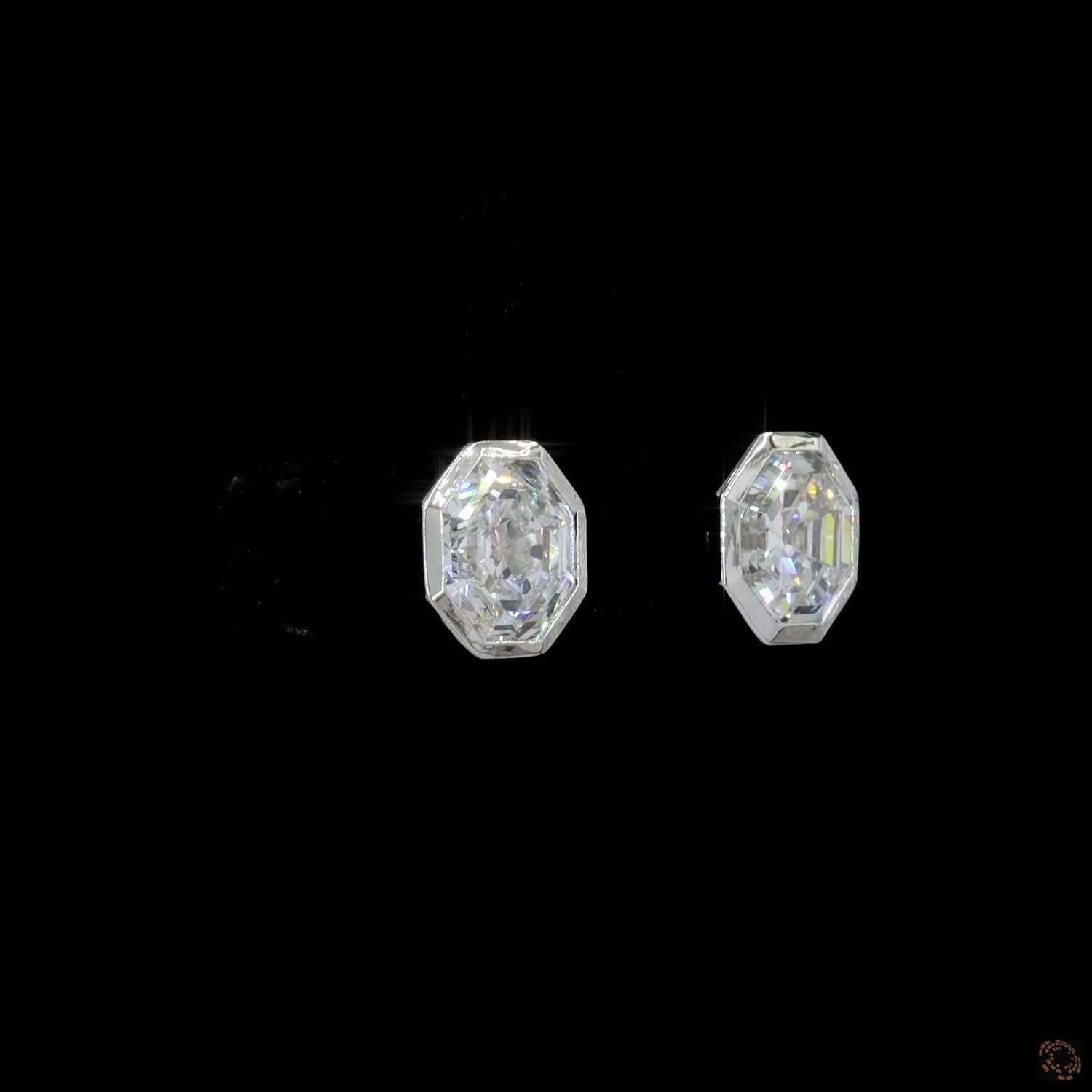 3.19 Cts 14K WHITE GOLD Octagon Shape Studs Earring