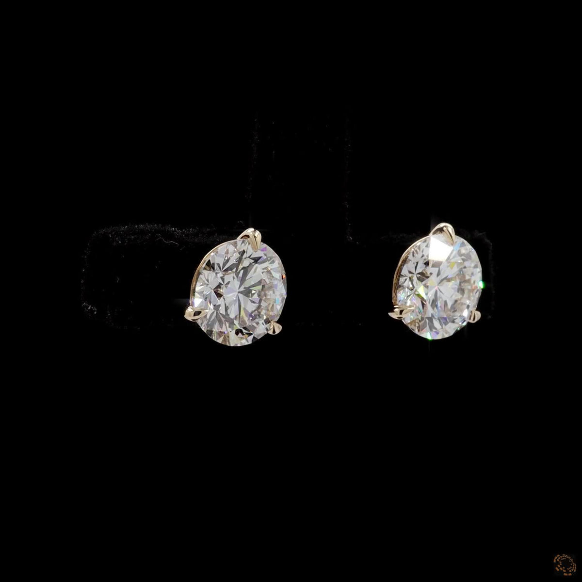 3.18 Ct 14K Yellow Gold  Round Cut Diamond Solitaire Stud Earrings