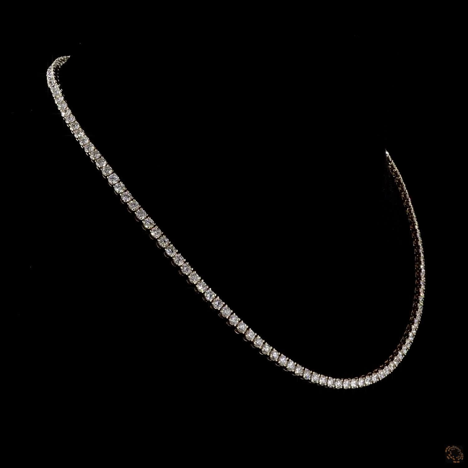 8.56 Ct Classic Round Brilliant Eternity Tennis Line Necklace in Yellow Gold