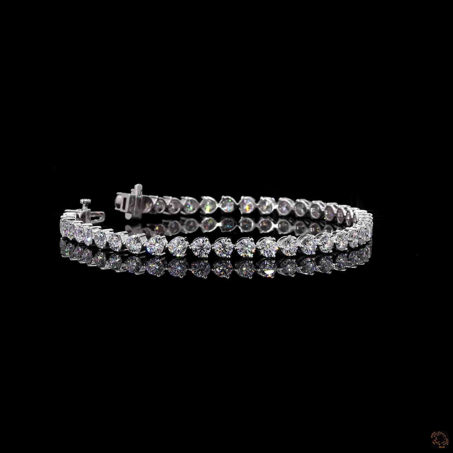 7.52 Ct White Gold Round Cut Moissanite Tennis Bracelet, Classic 4-Prong Eternity Line Bracelet, Icy Fine Jewelry Gift for Her