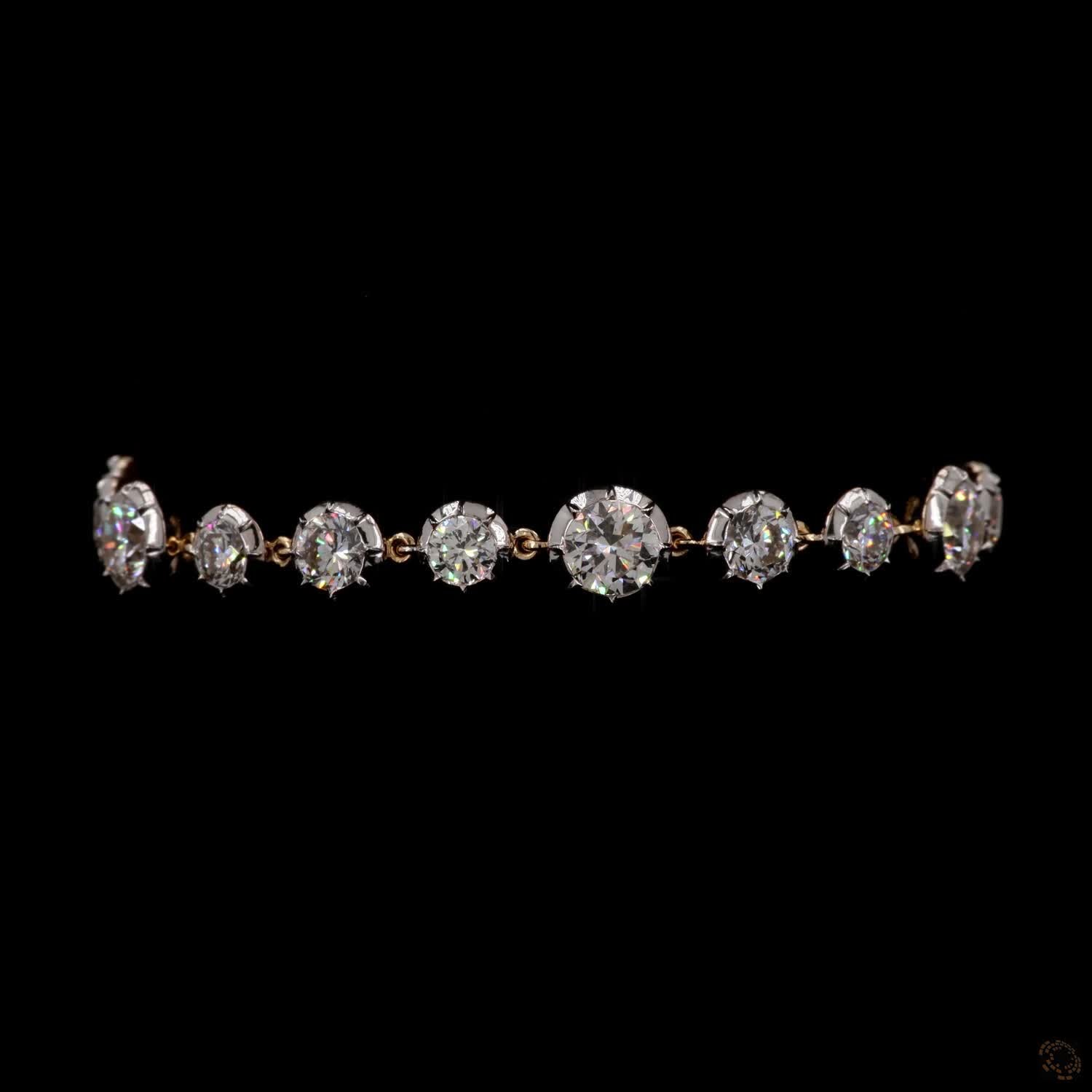 9.39 Ct Yellow Gold Graduated Round  Bracelet, Station Link Tennis Line Bracelet, Fine Bridal & Evening Jewelry