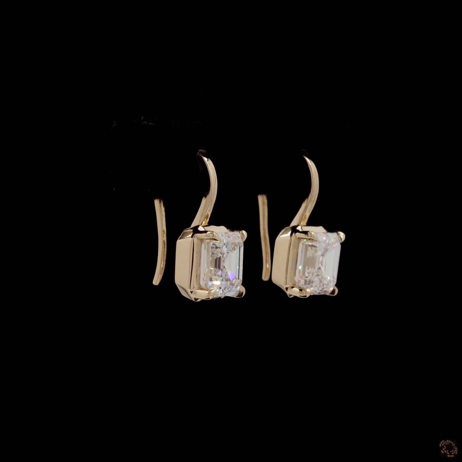 2.11 Asscher Cut Diamond Bezel-Set Leverback Drop Earrings in Yellow Gold